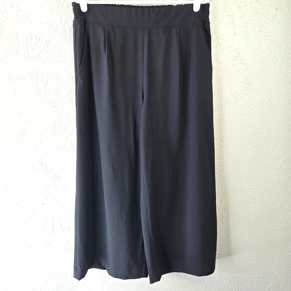 Athleta Brooklyn Wide Leg Crop Pants 10 Black Athletic Relaxed Pull On Palazzo - Picture 1 of 14